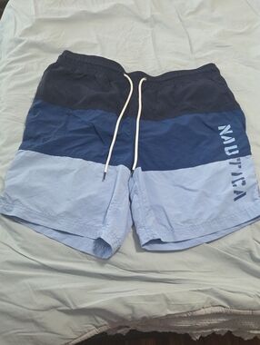 Nautica Men's Three-Tone Blue Colorblock Swim Shorts